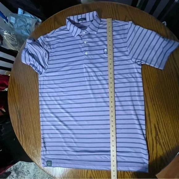 TURTLESON Large Lavender Blue Stripe Polo Shirt Golf Performance Zurich Fore Kid - Picture 11 of 11